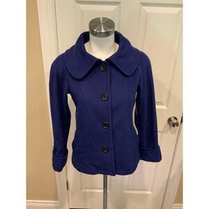 Theory Blue 100% Virgin Wool Button-Up Collared Coat, Size S